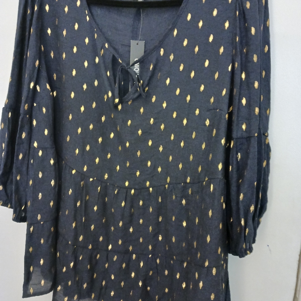 Blue and gold metallic blouse